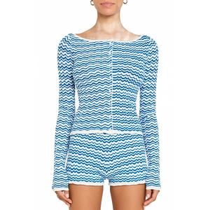 NEW AMANDA UPRICHARD breezy long sleeve striped cardigan in blue